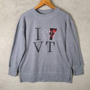 Maurices Sweater Womens M Gray I‎ Love VT Vermont Sweatshirt Buffalo Plaid State